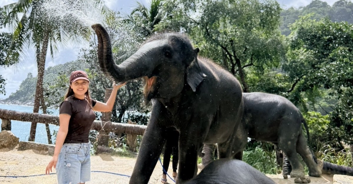 Guest enjoying an elephant shower